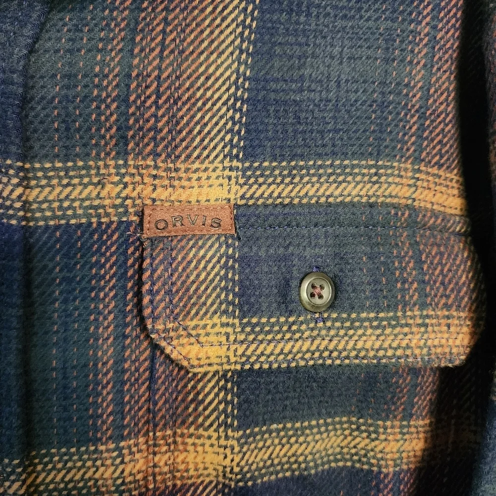 Orvis Mens Heavy Blanket Flannel Button Up Plaid Shirt Pockets Cotton Size XXL
